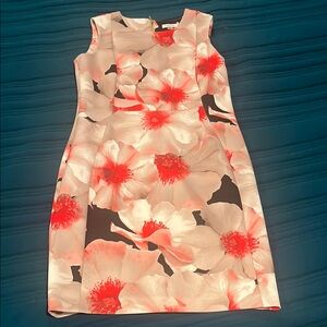 Calvin Klein Sheath Midi Dress in Cream and Orange